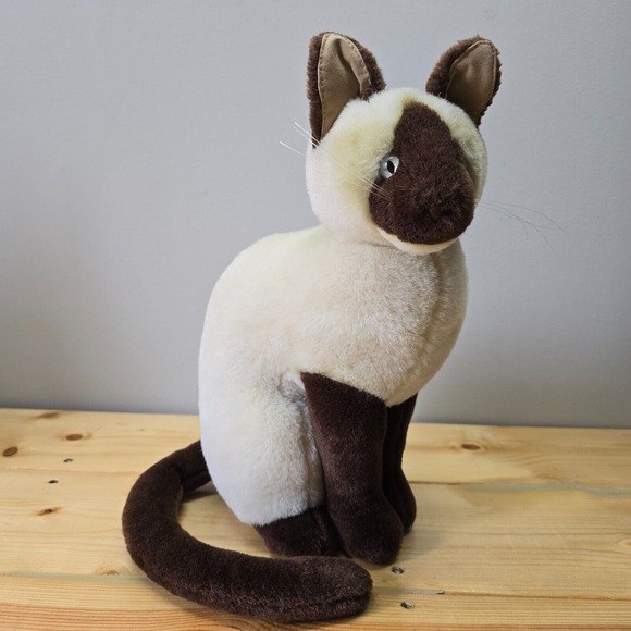 Vintage Douglas Cuddle Toy Siamese Cat Plush White Brown Whiskers Sitting - Picture 1 of 11